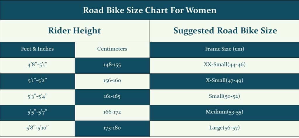 road bike size chart - women FC